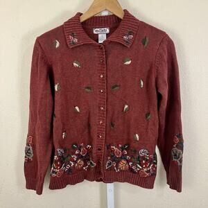 Vintage Tiara International Beaded Embroidered Cardigan Sweater Medium Floral